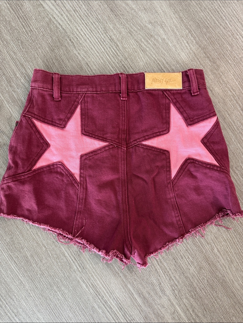 Nasty Gal Pink Star High-Waist Denim Shorts